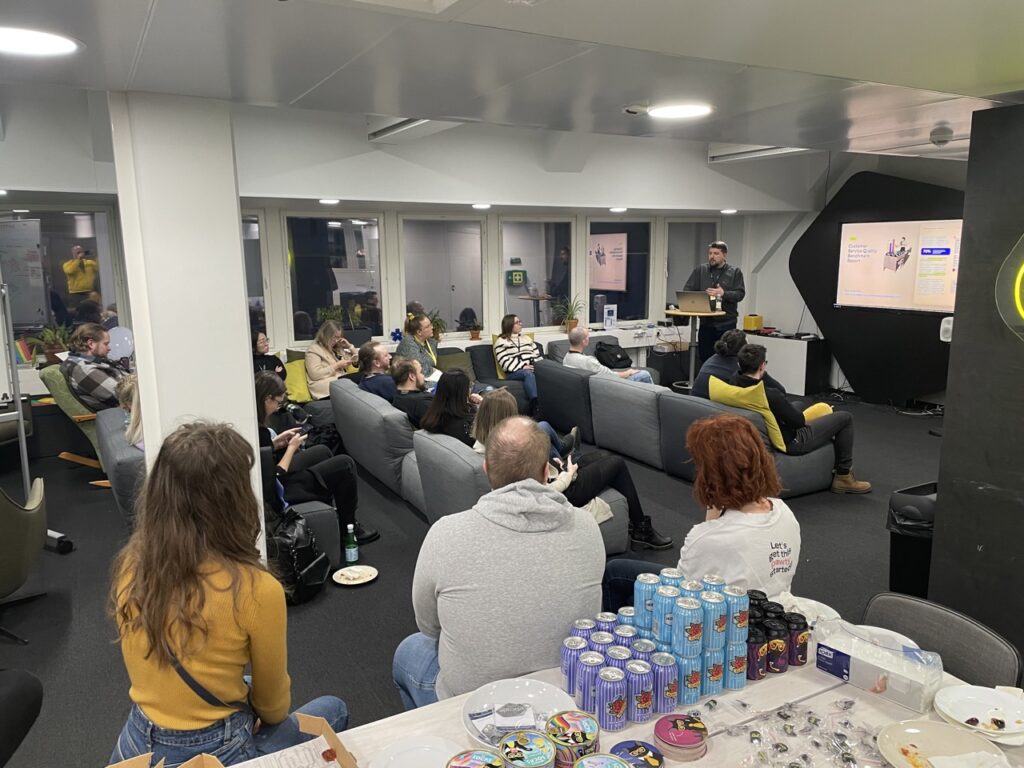 Customer support professionals a the Meetup at Eficode office with Klaus