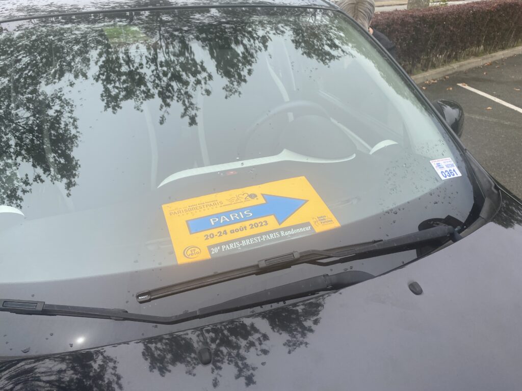 My mom's car with Paris-Brest-Paris stickers and signs